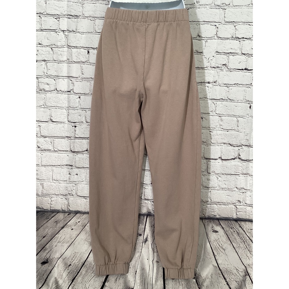Brandy Melville Rosa Jogger Sweatpants Beige Elastic Waist Fleece Pants One Size - Picture 2 of 4